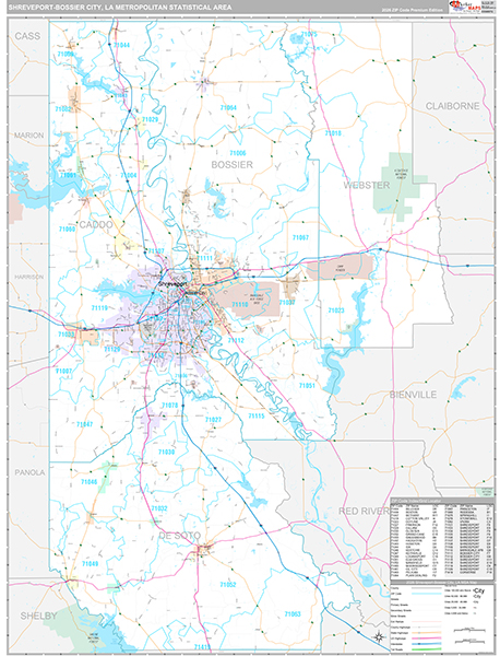 Shreveport-Bossier City Metro Area Wall Map